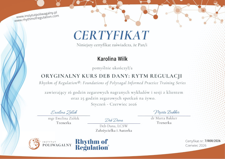Rytm Regulacji - Deb Dana - certyfikat - Karolina Wilk Rytm Regulacji - Deb Dana